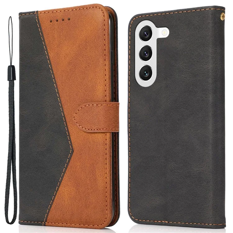 Funda de teléfono de cuero con correa para la muñeca, con función de soporte y diseño de color degradado para Samsung Galaxy S25+ - Negro Marrón