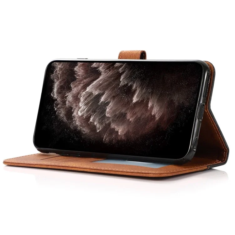 Funda de teléfono de cuero con correa para la muñeca, con función de soporte y diseño de color degradado para Samsung Galaxy S25+ - Negro Marrón