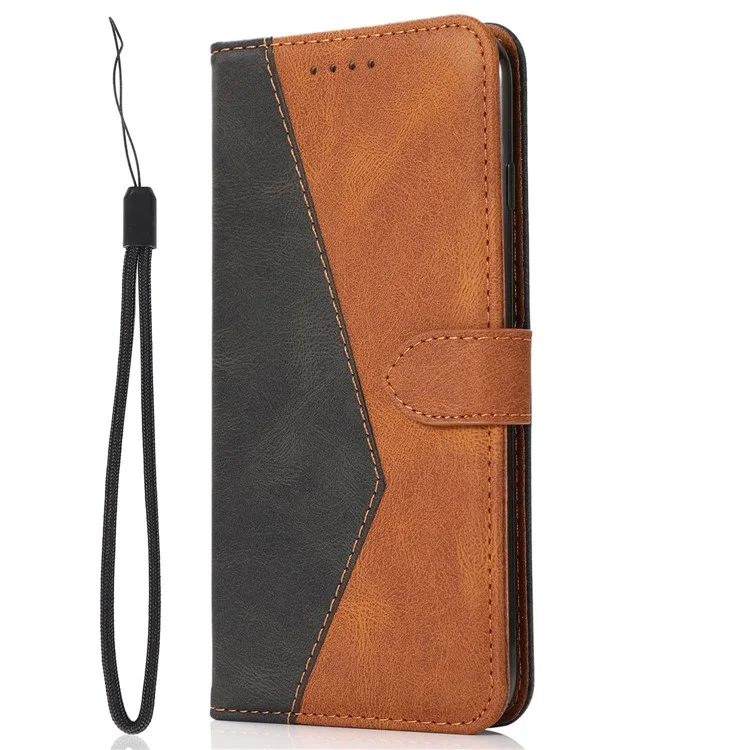 Funda de teléfono de cuero con correa para la muñeca, con función de soporte y diseño de color degradado para Samsung Galaxy S25+ - Negro Marrón