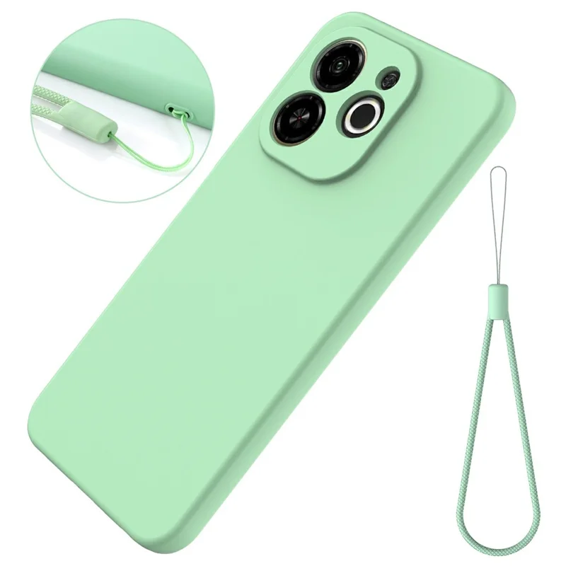 For TECNO Spark 30C 5G  /  Pop 9 5G Case Liquid Silicone Phone Back Cover with Hand Strap - Green