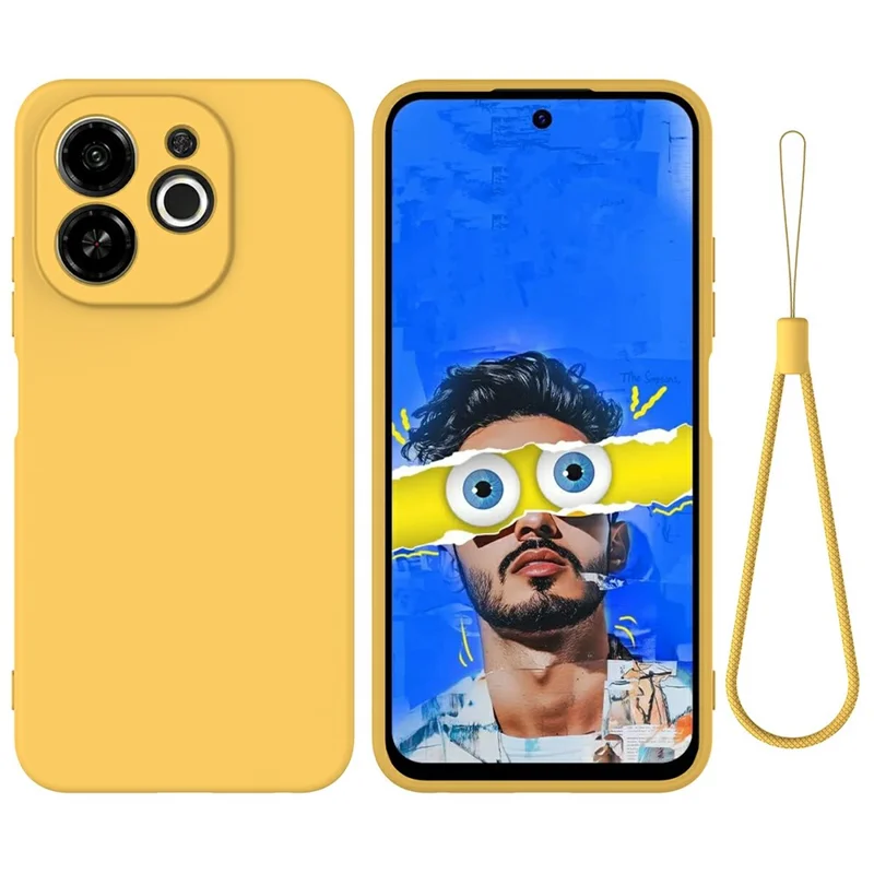 For TECNO Spark 30C 5G  /  Pop 9 5G Case Liquid Silicone Phone Back Cover with Hand Strap - Yellow
