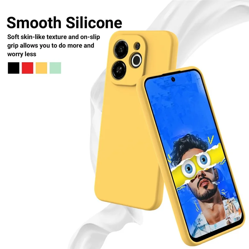 For TECNO Spark 30C 5G  /  Pop 9 5G Case Liquid Silicone Phone Back Cover with Hand Strap - Yellow
