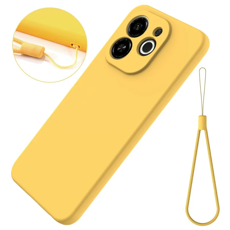 For TECNO Spark 30C 5G  /  Pop 9 5G Case Liquid Silicone Phone Back Cover with Hand Strap - Yellow