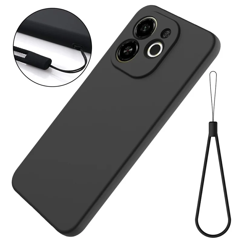 For TECNO Spark 30C 5G  /  Pop 9 5G Case Liquid Silicone Phone Back Cover with Hand Strap - Black