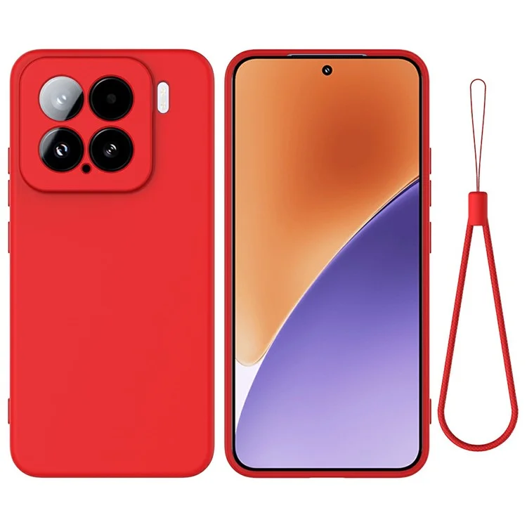 Для Xiaomi 15 Чехол из жидкого силикона для заднего корпуса телефона с ручным ремешком - Красный
