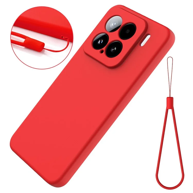 Для Xiaomi 15 Чехол из жидкого силикона для заднего корпуса телефона с ручным ремешком - Красный