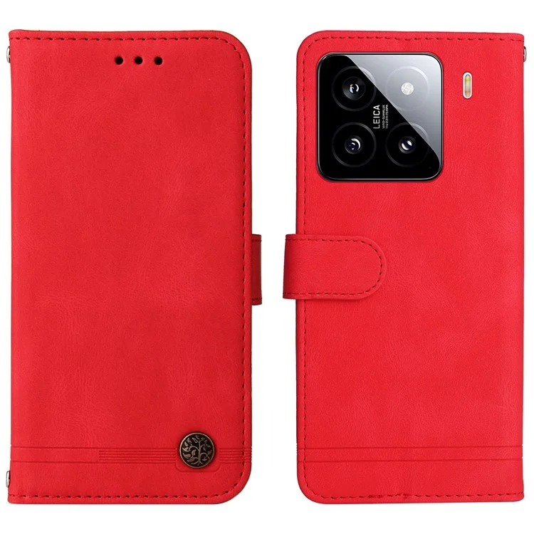 For Xiaomi 15 Leather Wallet Cases Skin Touch Phone Cover Stand with Strap - Red