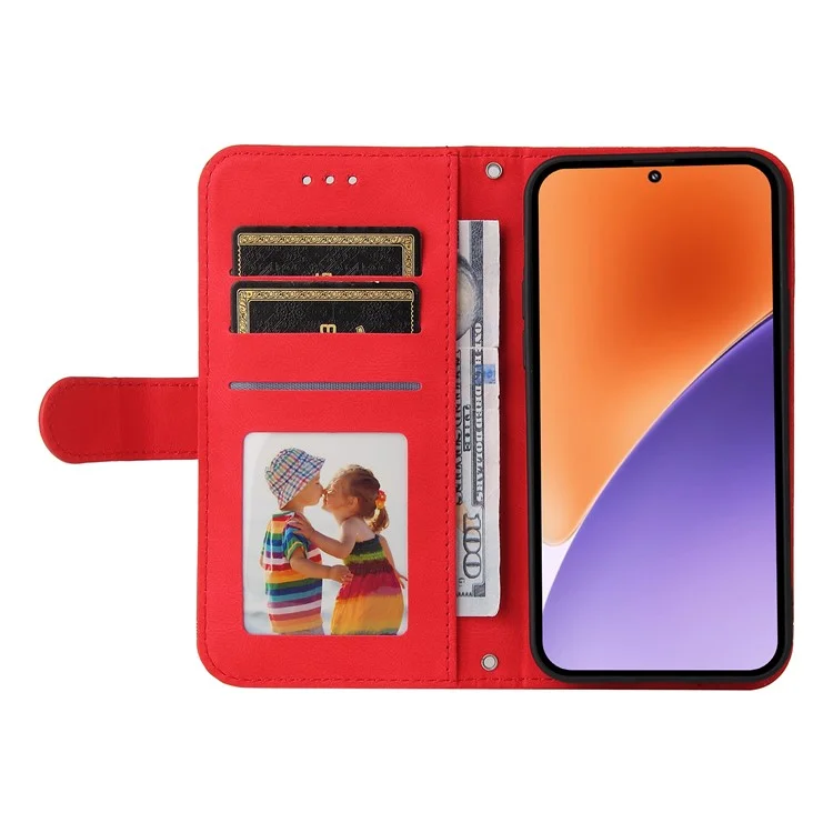For Xiaomi 15 Leather Wallet Cases Skin Touch Phone Cover Stand with Strap - Red