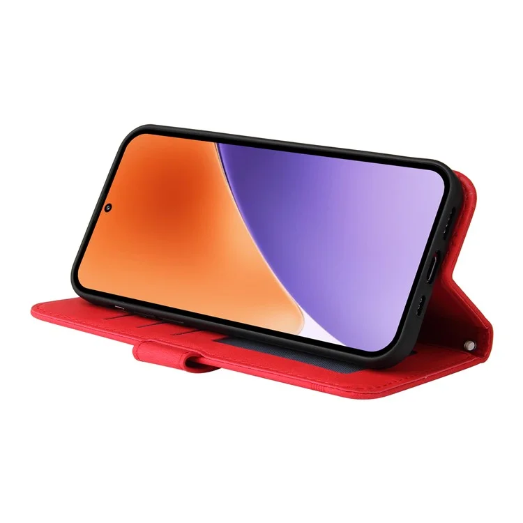 For Xiaomi 15 Leather Wallet Cases Skin Touch Phone Cover Stand with Strap - Red
