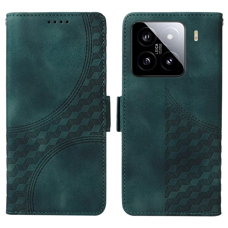 Custodia per Xiaomi 15 in pelle PU, cover per telefono con motivo a rombi e stelle - Verde