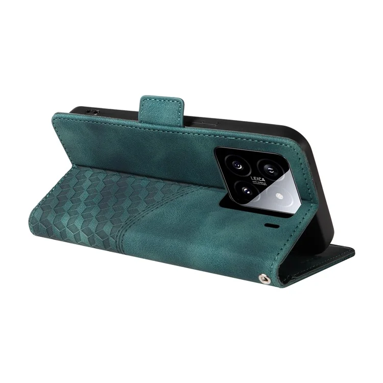 Custodia per Xiaomi 15 in pelle PU, cover per telefono con motivo a rombi e stelle - Verde