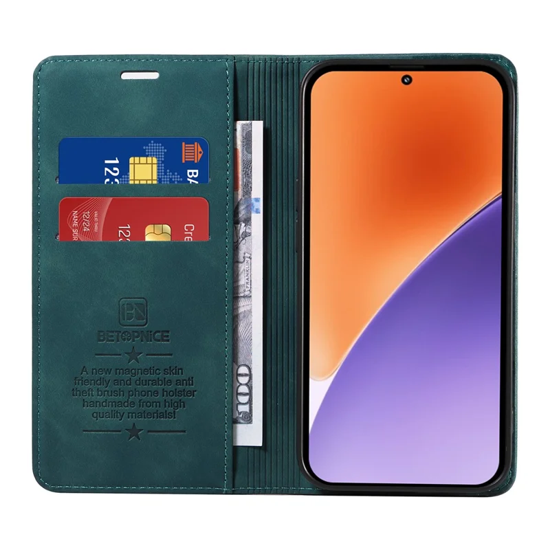 BETOPNICE 003 For Xiaomi 15 Wallet Case Leather Phone Cover with Stand - Green