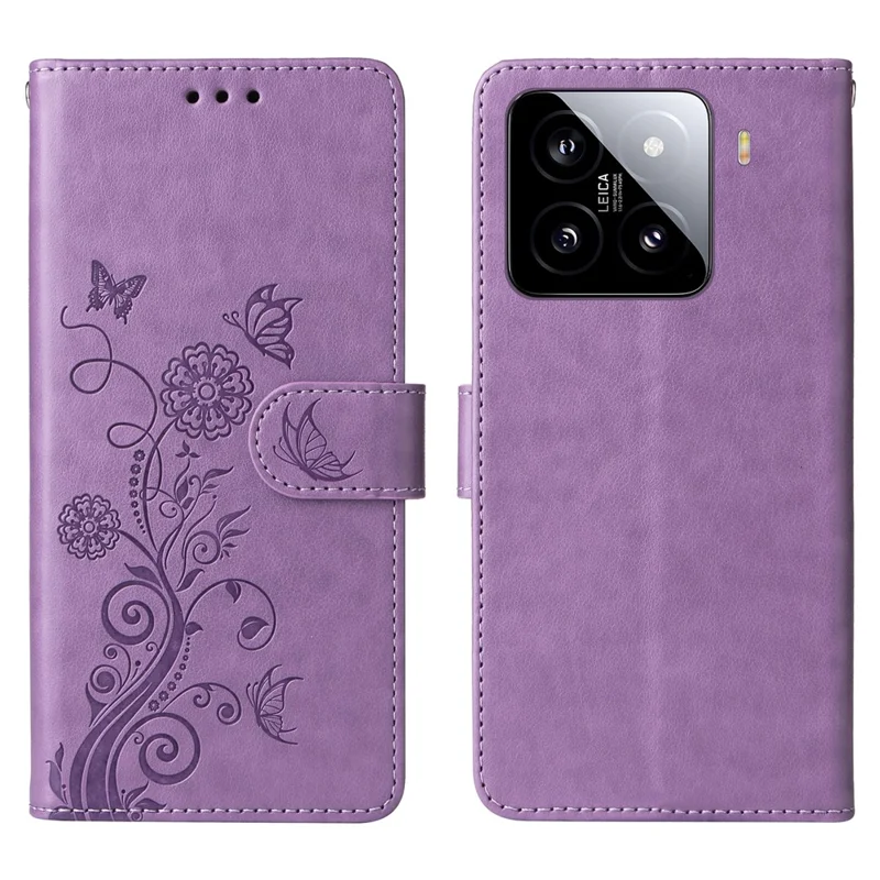 For Xiaomi 15 Leather Case Butterfly Floral Imprint Wallet Stand Cover - Purple
