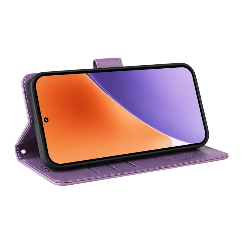 For Xiaomi 15 Leather Case Butterfly Floral Imprint Wallet Stand Cover - Purple