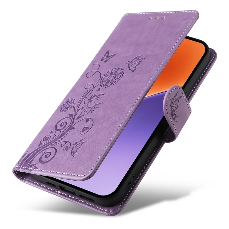 For Xiaomi 15 Leather Case Butterfly Floral Imprint Wallet Stand Cover - Purple