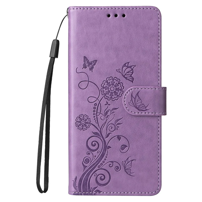 For Xiaomi 15 Leather Case Butterfly Floral Imprint Wallet Stand Cover - Purple