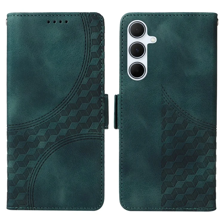 Custodia in pelle PU per Samsung Galaxy A56 5G / A36 5G, con motivo a rombi e stelle stampato - Verde