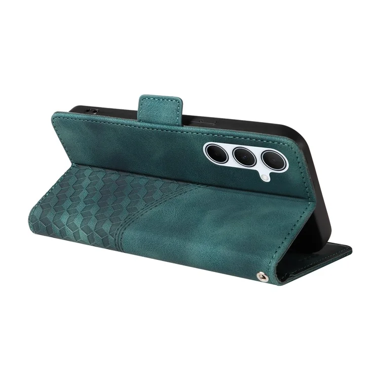 Custodia in pelle PU per Samsung Galaxy A56 5G / A36 5G, con motivo a rombi e stelle stampato - Verde