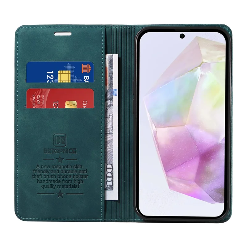 BETOPNICE 003 For Samsung Galaxy A56 5G Wallet Case Leather Phone Cover with Stand - Green