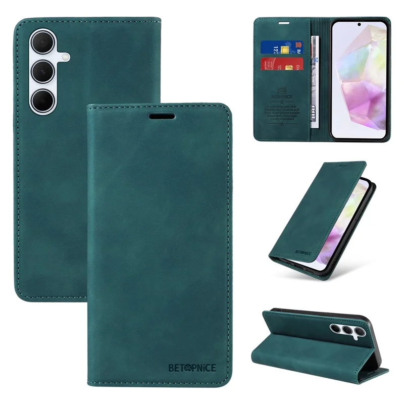 BETOPNICE 003 For Samsung Galaxy A56 5G Wallet Case Leather Phone Cover with Stand - Green