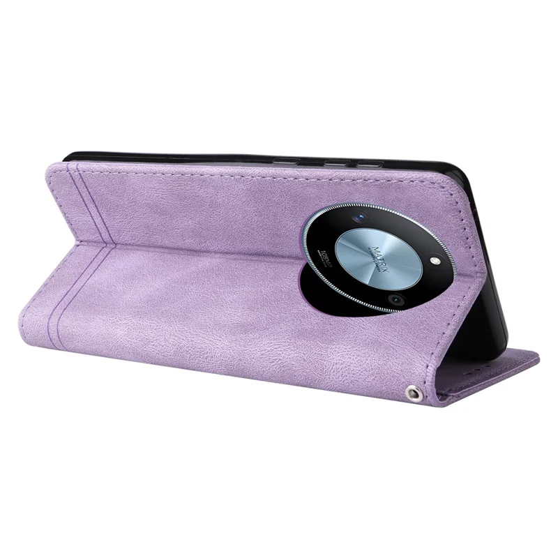 For Honor X60 5G Leather Wallet Cases Skin Touch Phone Cover Stand with Strap - Purple