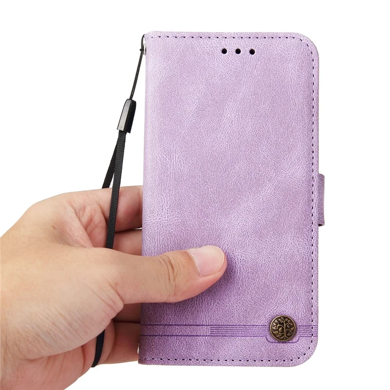 For Honor X60 5G Leather Wallet Cases Skin Touch Phone Cover Stand with Strap - Purple