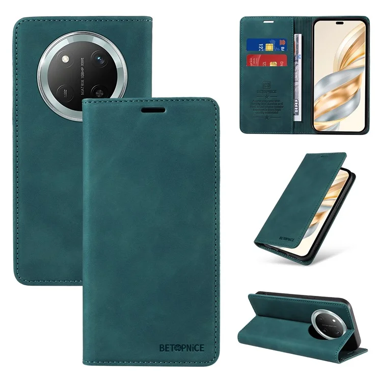 Funda de teléfono tipo cartera BETOPNICE 003 para Honor Magic7 Lite 5G / X9c 5G / X60 Pro 5G, cubierta de cuero con soporte - Verde