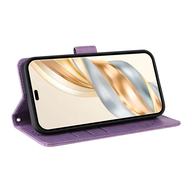 Leather Phone Case for Honor Magic7 Lite 5G / X9c 5G / X60 Pro 5G Butterfly Floral Imprint Wallet Stand Cover - Purple