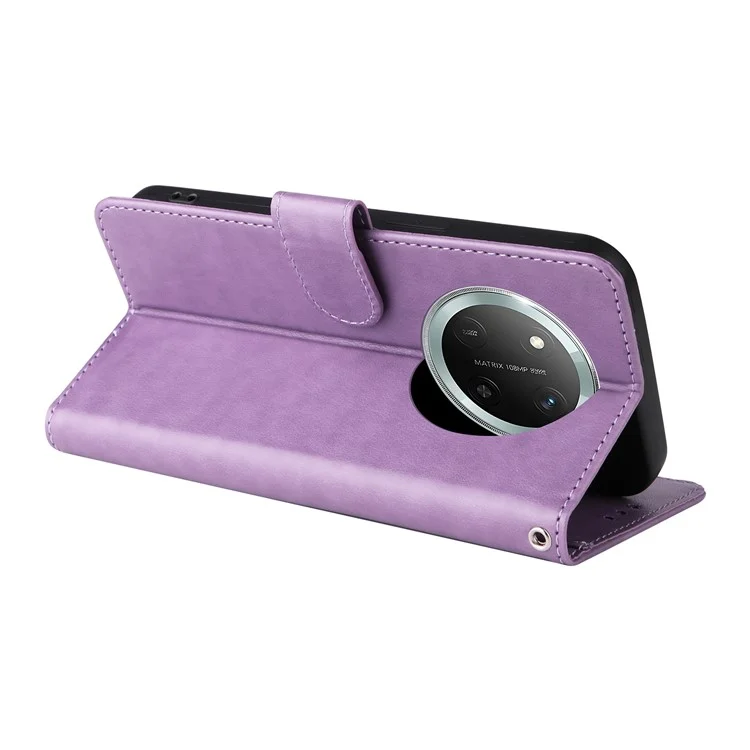 Leather Phone Case for Honor Magic7 Lite 5G / X9c 5G / X60 Pro 5G Butterfly Floral Imprint Wallet Stand Cover - Purple