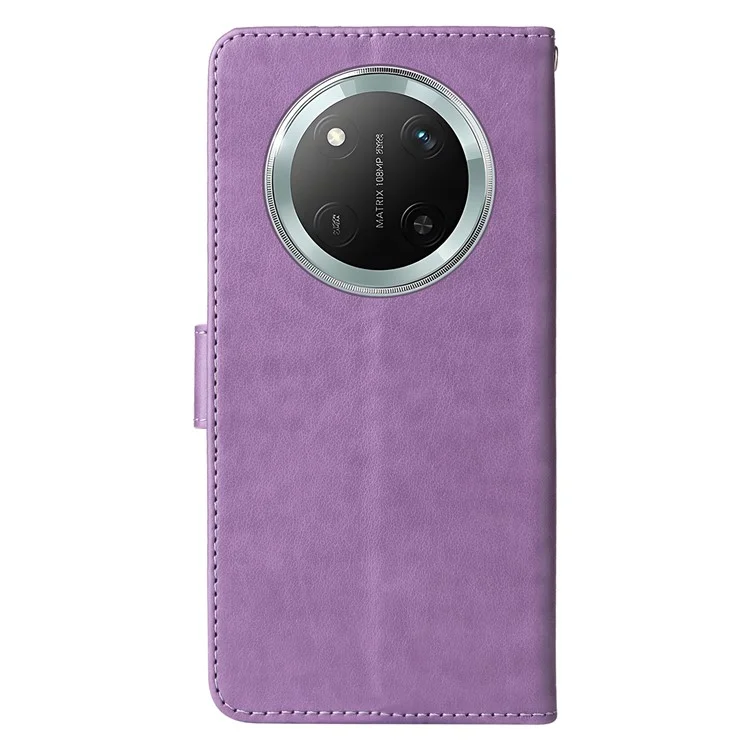 Leather Phone Case for Honor Magic7 Lite 5G / X9c 5G / X60 Pro 5G Butterfly Floral Imprint Wallet Stand Cover - Purple
