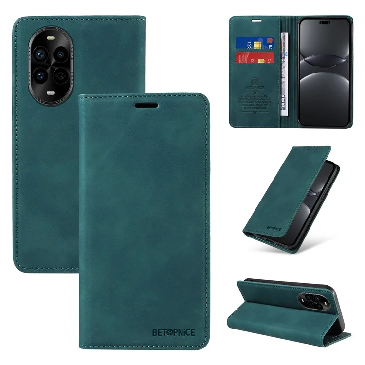 BETOPNICE 003 Étui portefeuille en cuir avec support pour Huawei nova 13 Pro 5G - Vert