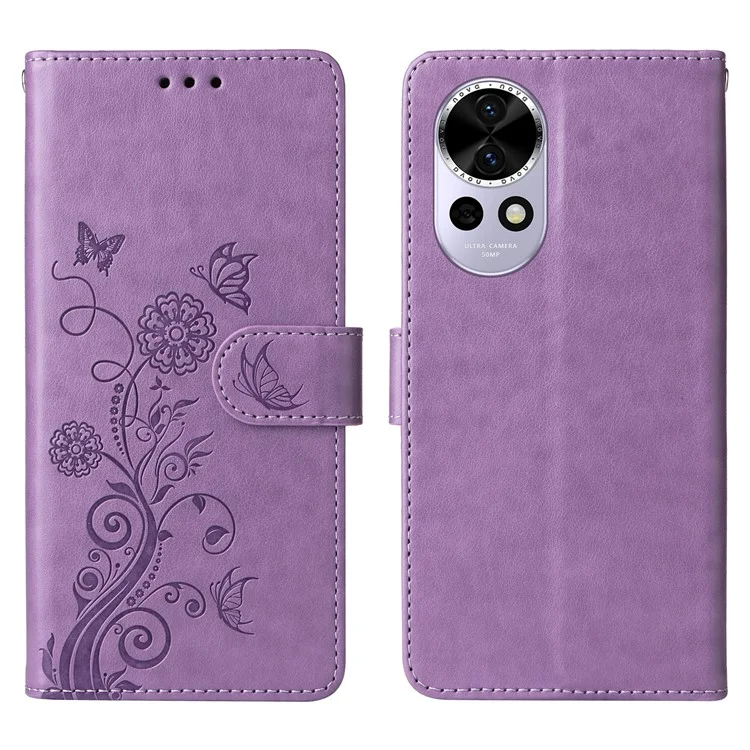 Capa de couro com estampa de borboleta e floral para Huawei nova 13 5G / nova 12 5G - Roxo