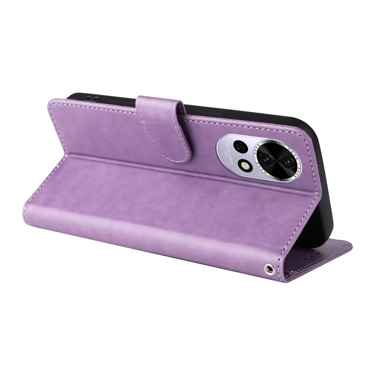 Capa de couro com estampa de borboleta e floral para Huawei nova 13 5G / nova 12 5G - Roxo