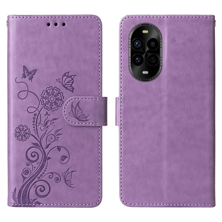 Étui en cuir pour Huawei nova 13 Pro 5G avec motif floral de papillon et support - Violet