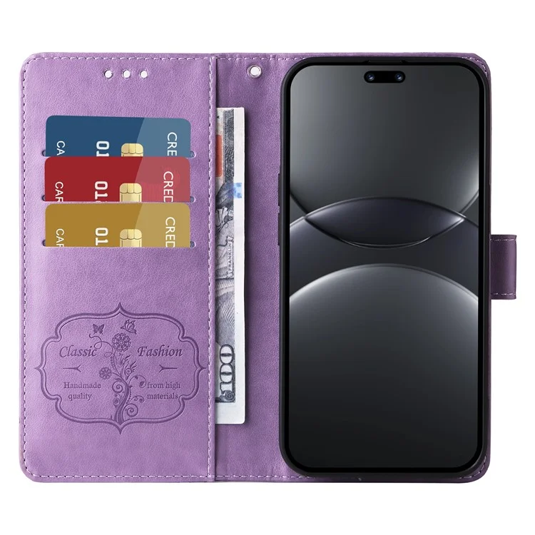 Étui en cuir pour Huawei nova 13 Pro 5G avec motif floral de papillon et support - Violet