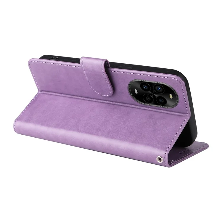 Étui en cuir pour Huawei nova 13 Pro 5G avec motif floral de papillon et support - Violet