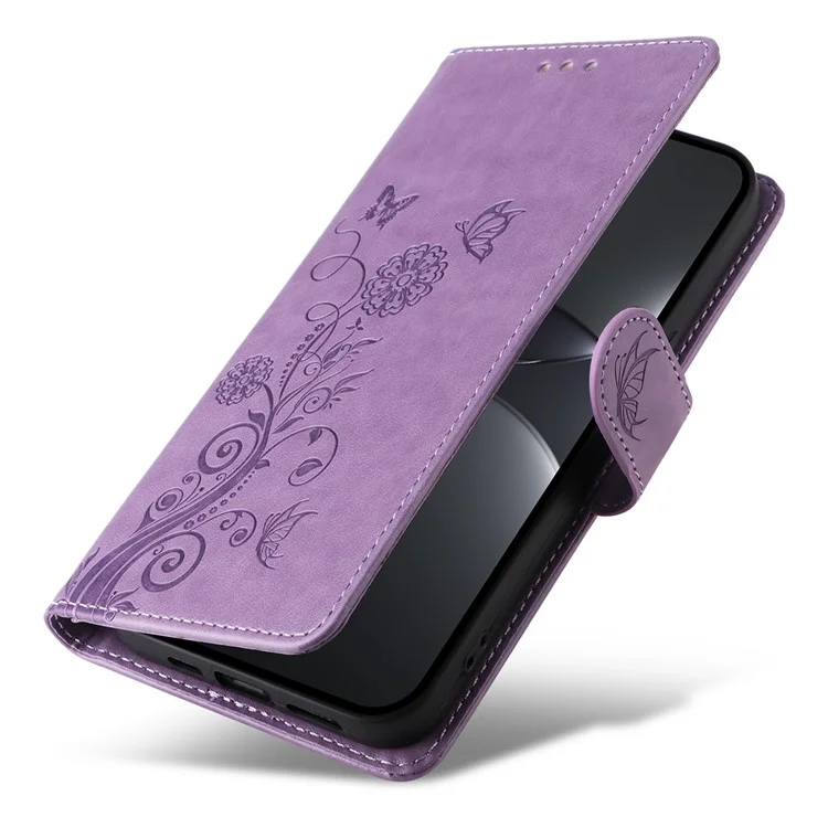 Étui en cuir pour Huawei nova 13 Pro 5G avec motif floral de papillon et support - Violet