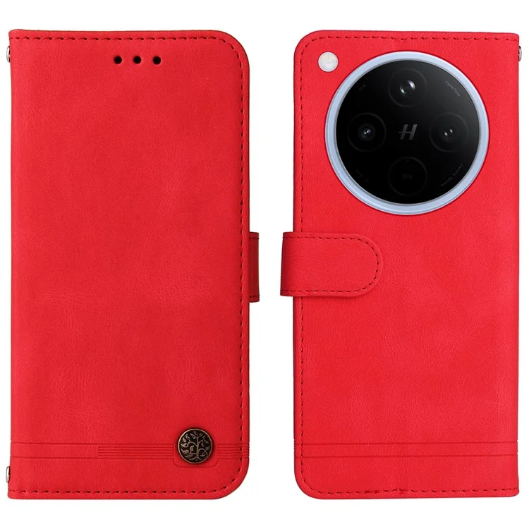 Funda de cuero con toque suave y diseño de árbol para Oppo Find X8 5G - Rojo