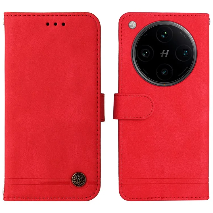 Funda de cuero con toque táctil y diseño de árbol para Oppo Find X8 Pro 5G - Rojo