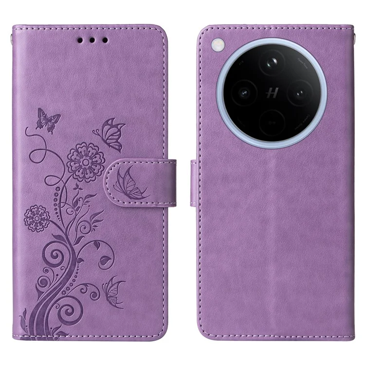 Funda de cuero con estampado de mariposa y floral para Oppo Find X8 5G, con función de soporte - Púrpura