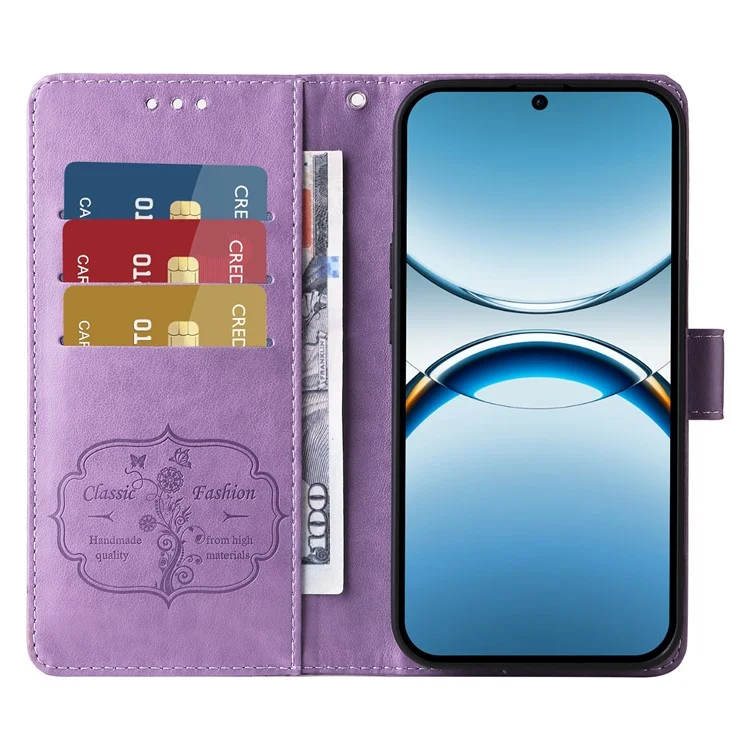 Funda de cuero con estampado de mariposa y floral para Oppo Find X8 5G, con función de soporte - Púrpura