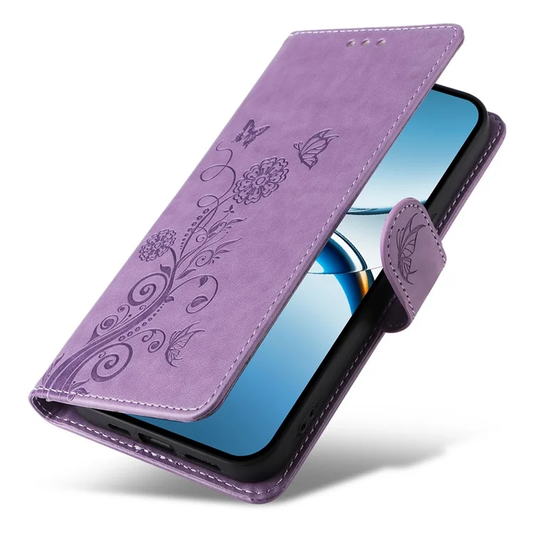 Funda de cuero con estampado de mariposa y floral para Oppo Find X8 5G, con función de soporte - Púrpura