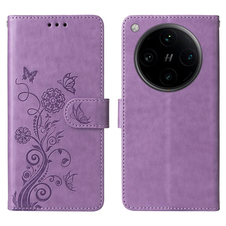 Funda de cuero con estampado de mariposa y flores para Oppo Find X8 Pro 5G - Morado