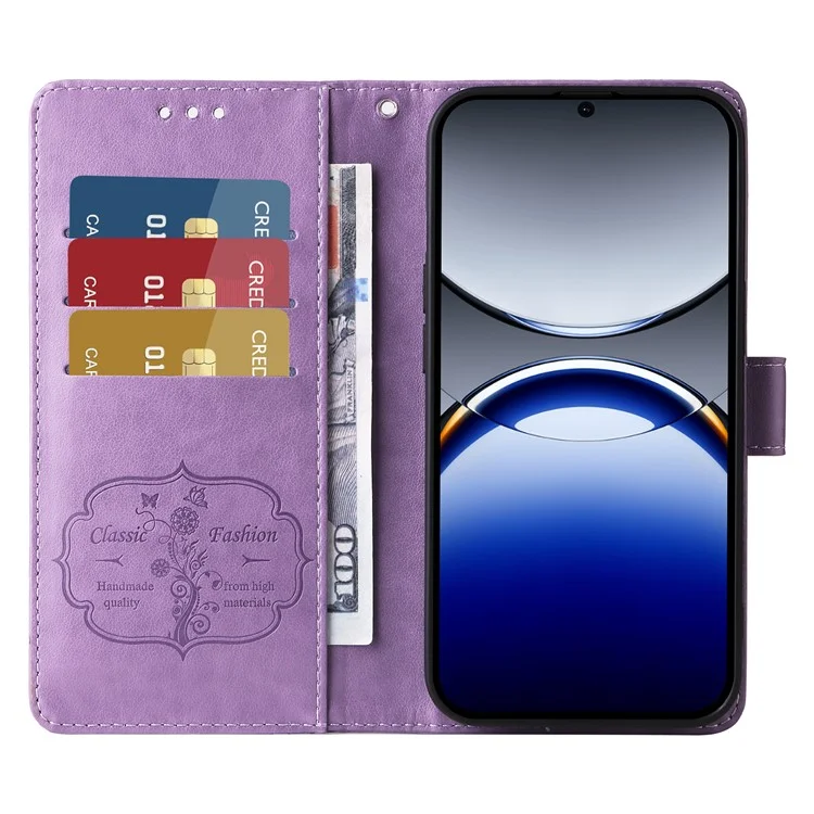 Funda de cuero con estampado de mariposa y flores para Oppo Find X8 Pro 5G - Morado