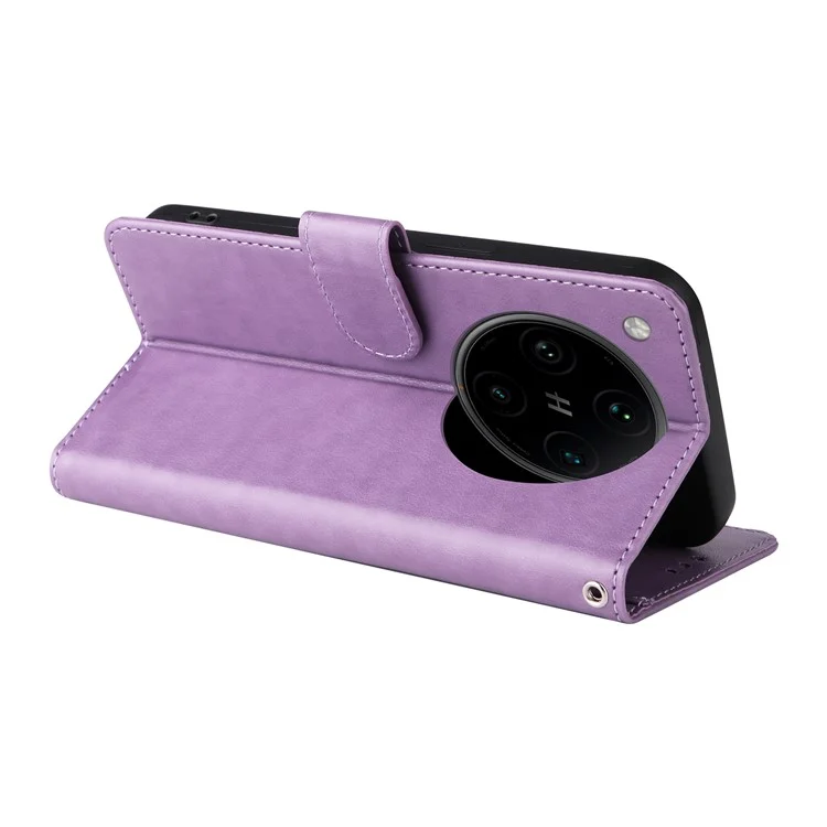 Funda de cuero con estampado de mariposa y flores para Oppo Find X8 Pro 5G - Morado