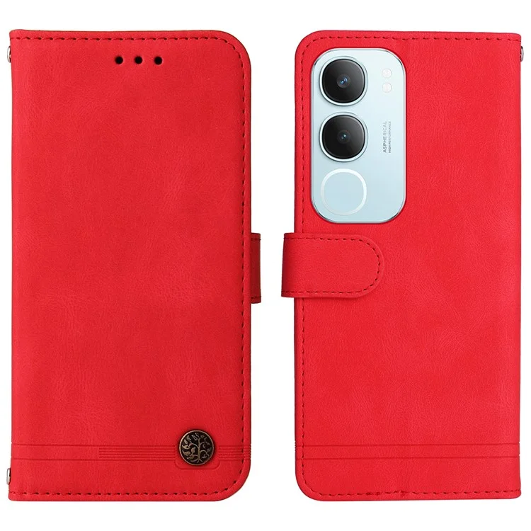 Für vivo Y19s 4G Wallet Case Skin Touch Leder Handyhülle Baummuster Hardware - Rot