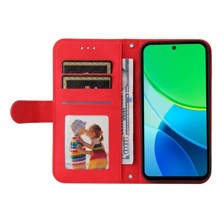 Für vivo Y19s 4G Wallet Case Skin Touch Leder Handyhülle Baummuster Hardware - Rot