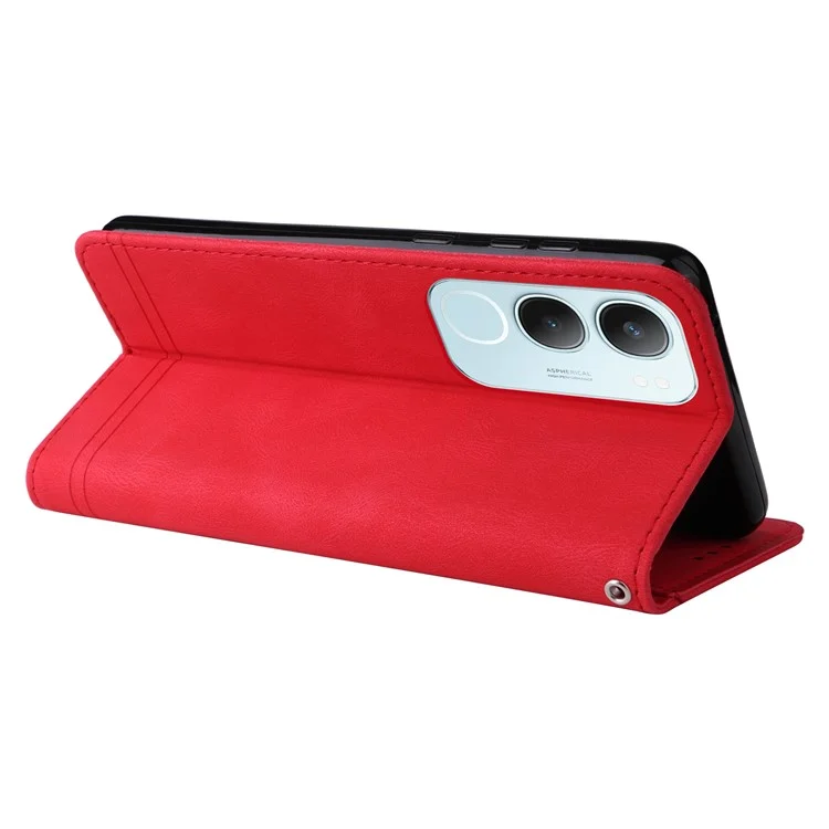 Für vivo Y19s 4G Wallet Case Skin Touch Leder Handyhülle Baummuster Hardware - Rot