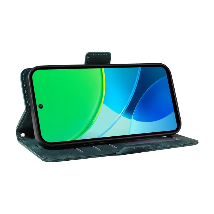 Für vivo Y19s 4G Hülle PU-Leder Handyhülle Rhombus Sternen-Prägung - Grün