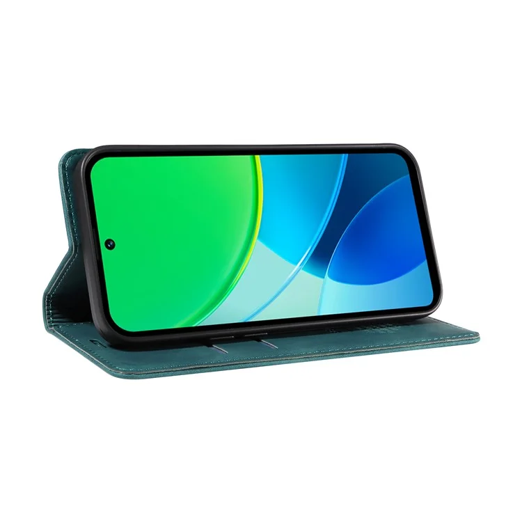 Étui portefeuille en cuir avec support pour vivo Y19s 4G - Vert